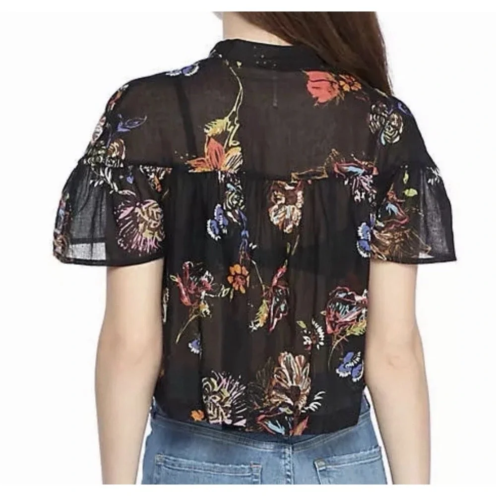 Free People Sweet Escape Top XS Black Floral Baby Doll Flutter Fairy Whimsical